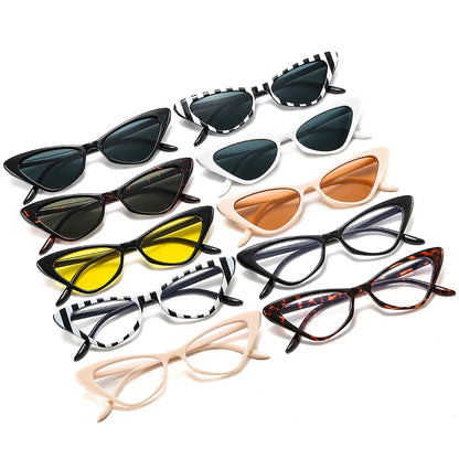 SHAUNA Lunettes de soleil œil de chat tendance pour femmes, verres transparents UV400, monture tendance pour hommes, rayures noires et blanches