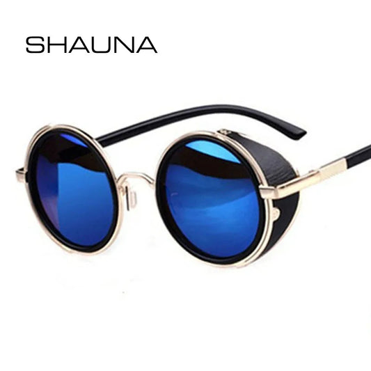 SHAUNA Vintage Frauen Steampunk Retro Beschichtung Männer Runde Sonnenbrille Marke Designer Punk Sonnenbrille UV400