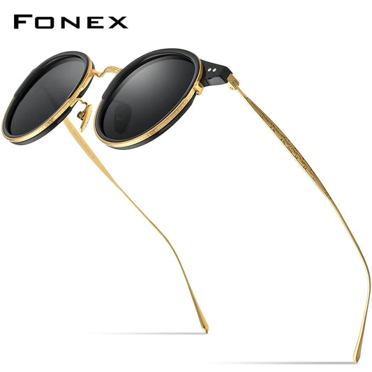 FONEX Titanium Acetate Polarized Sun Glasses for Men 2022 New Retro Vintage Round UV400 Sunglasses Women Korean Shades 850