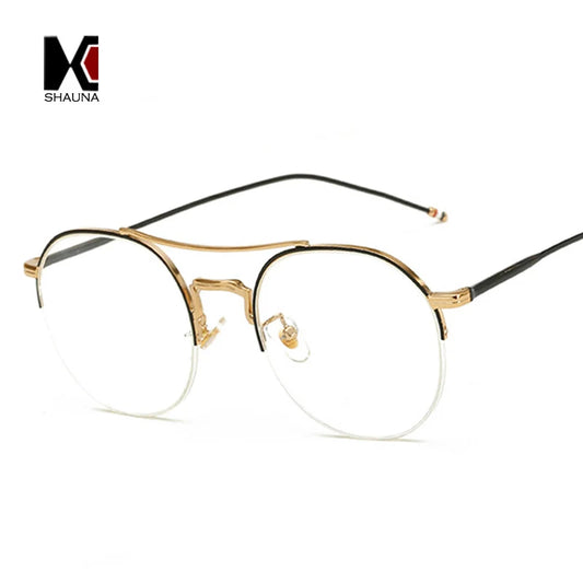 SHAUNA Classic Hand Made Half Metal Glasses Women Round Glasses Vintage Men Clear Lens Eyeglasses Frame