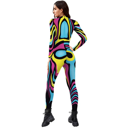 FCCEXIO Combinaison de fête de vacances multicolore pour femmes, nouvelle mode, combinaison sexy, costume de cosplay, combinaison catsuit