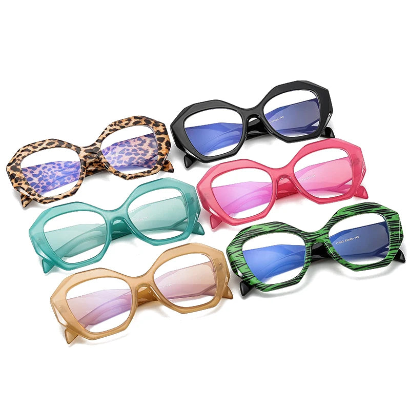 SHAUNA Retro Polygon Candy Color Cat Eye Women Glasses Frame Fashion Spring Hinge Anti Blue Light Eyewear Men Optical Fram