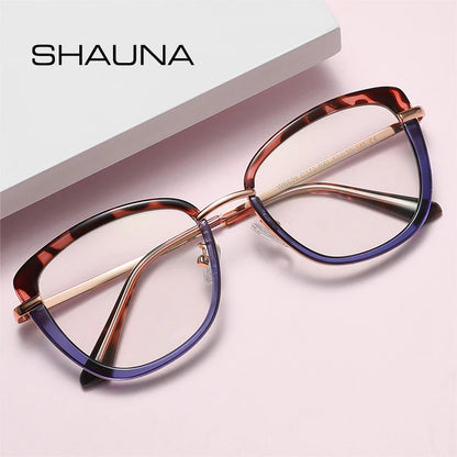 SHAUNA Retro Cat Eye Clear Anti Blue Light Eyewear TR90 Spring Hinge Women Glasses Frame Optical Men Computer Goggles