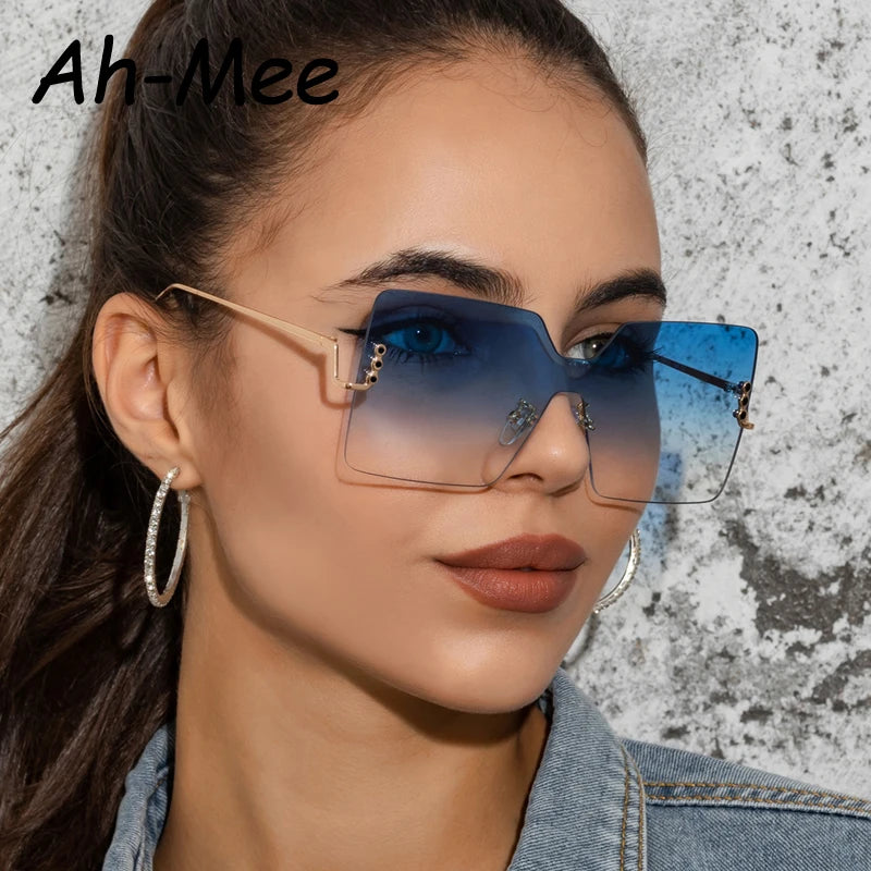 Retro Square Sunglasses Women Brand Designer Fashion Rimless Gradient Sun Glasses Decoration Shades Ladies Frameless Eyeglasses