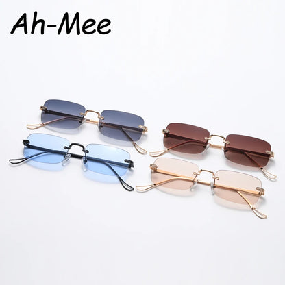 Fashion Small Rimless Square Sunglasses Women Men Luxury Brand Designer Popular Travel Driving Metal Vintage Sun Glasses UV400