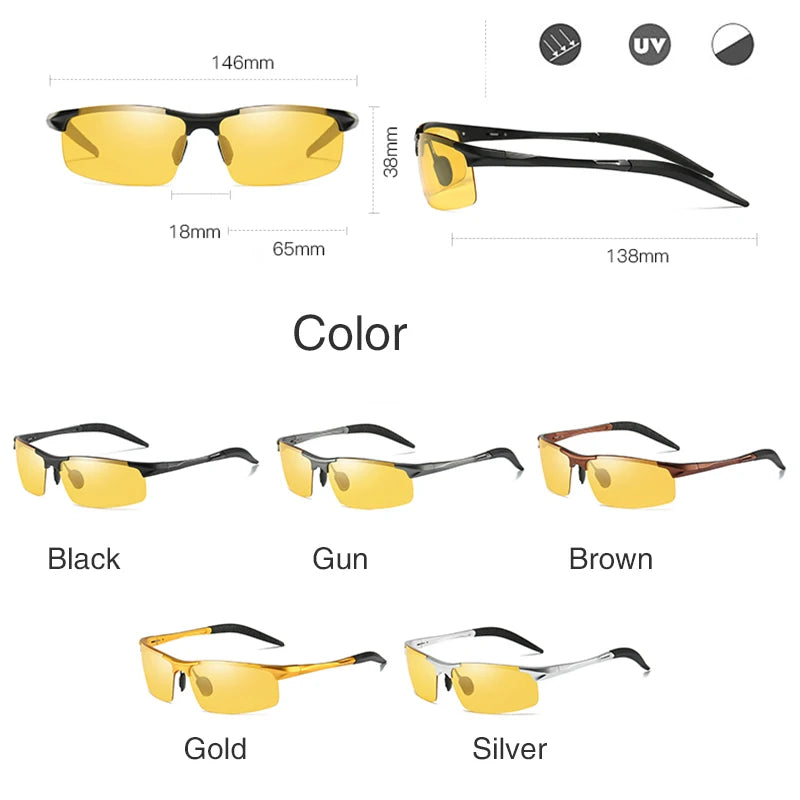 Aluminum Magnesium Photochromic Sunglasses mens Polarized Day Night Vision Men Oculos Driver Yellow male Driving Glasses gafas