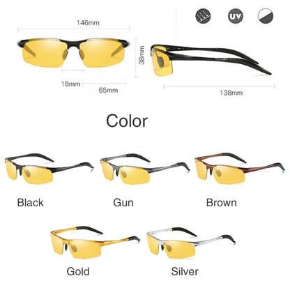 Aluminum Magnesium Photochromic Sunglasses mens Polarized Day Night Vision Men Oculos Driver Yellow male Driving Glasses gafas