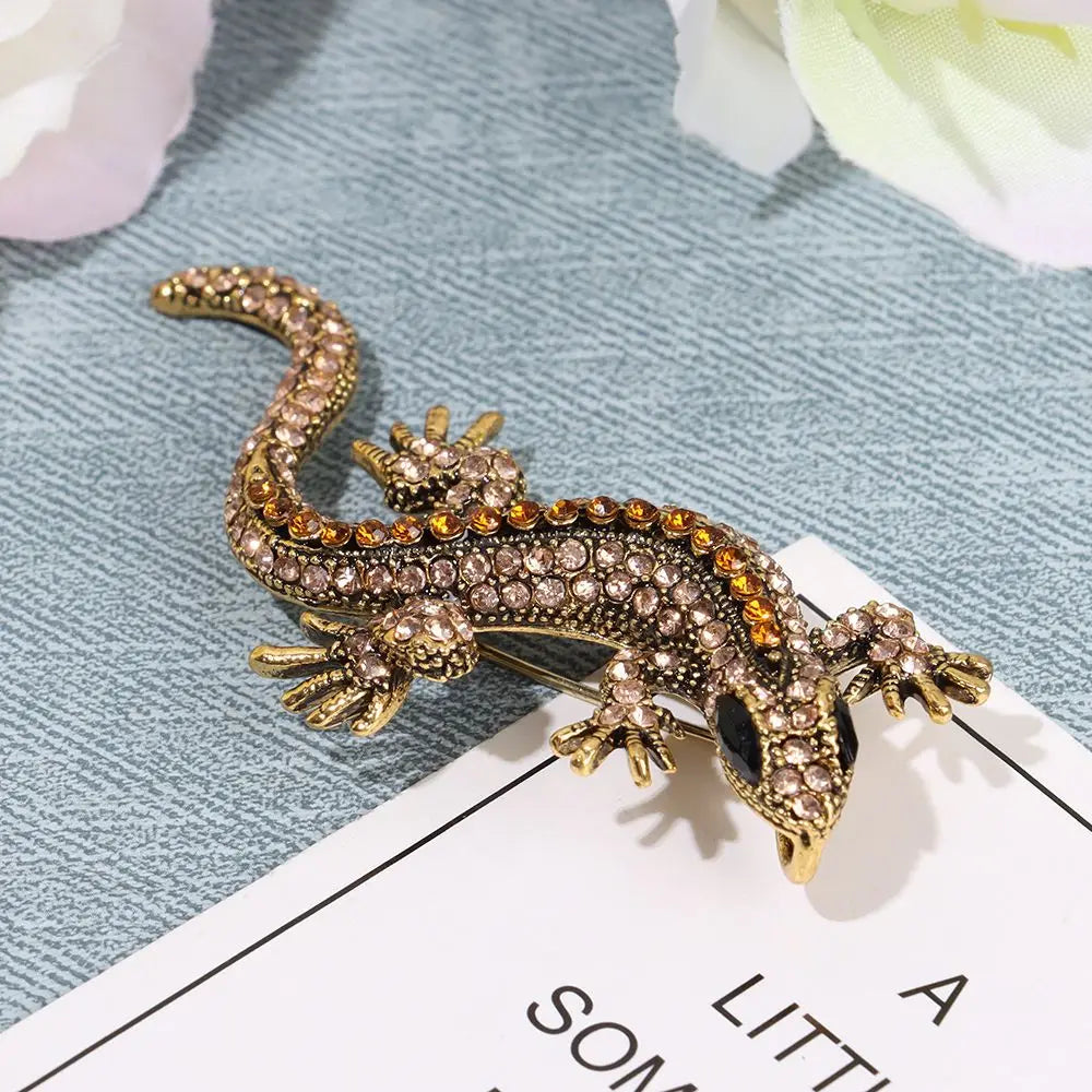 Gift Pin Bag Clothes Label Suit Accessories Lizard Gecko Brooch Rhinestone Retro Animal Brooch