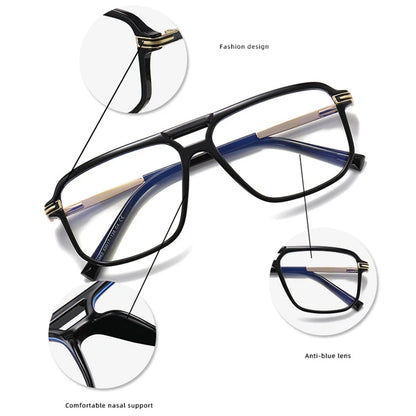 SHAUNA Retro Square Double Bridges Glasses Frame Women Clear Anti Blue Light Eyewear Spring Hinge Men Optical Eyeglasses Frame