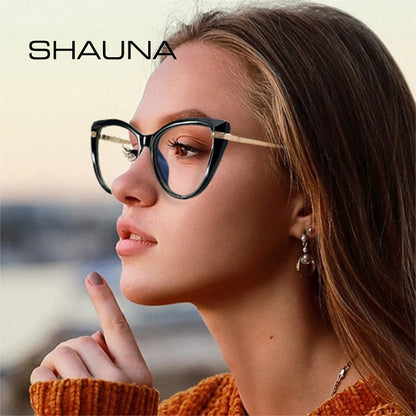 SHAUNA Retro Clear Anti Blue Light Women Optical Eyeglasses Frames Fashion Grey Pink TR90 Metal Glasses Frame