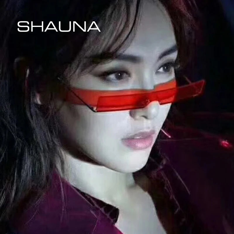 SHAUNA Fashion Half Frame Small Rectangle Sunglasses Women Brand Designer Ins Popular One Piece Red Shades Men