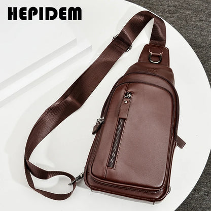 HEPIDEM Sac à bandoulière en cuir véritable pour homme, sac à bandoulière décontracté, sac de voyage, sac à dos de jour, 6027