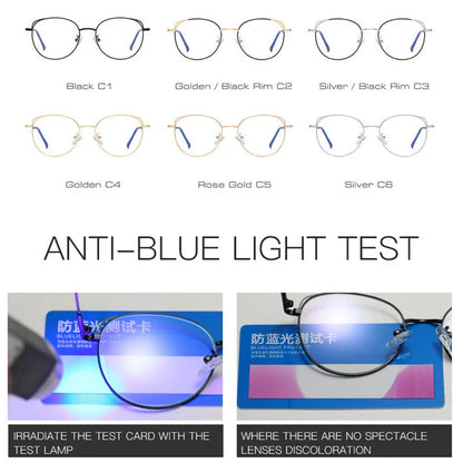 SHAUNA Retro Anti Blue Light Eyeglasses Frames Metal Cat Ear Optical Frame