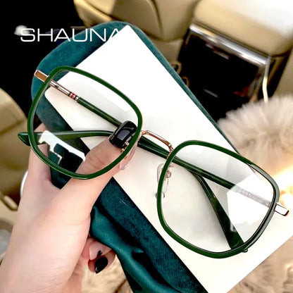 SHAUNA Fashion Dark Green Glasses Frame Clear Anti Blue Light Square Optical Frame Computer Glasses