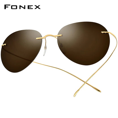 FONEX Lunettes de soleil sans monture en titane pour hommes, ultralégères, coréennes, sans cadre, sans vis, aviateur, polarisées, pour femmes, F85695