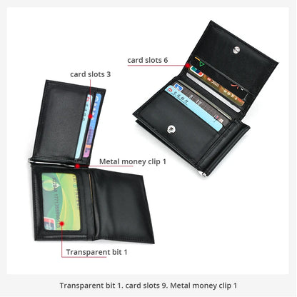 Portefeuille à trois volets en cuir véritable de haute qualité HEPIDEM RFID 2021 Nouveau porte-monnaie à poche avant pour billets de dollars pour hommes 217