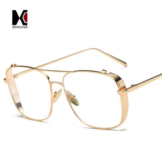 SHAUNA Retro 3 Colors Women Punk Plain Glasses Frame Brand Designer Fashion Men Square Metal Frame Clear Lens Eyeglasses