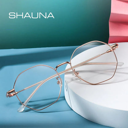 SHAUNA Anti-Blue Light Fashion Women Polygons Eyeglasses Frame Ultralight Metal Optical Glasses Frame