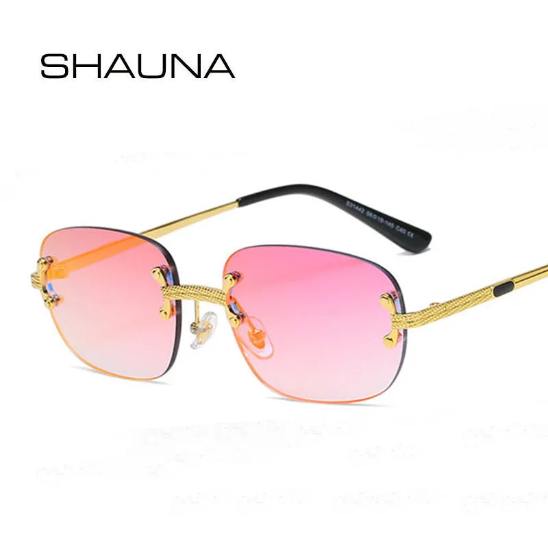 SHAUNA Ins Beliebte kleine rechteckige Sonnenbrille Retro randlos verspiegelte Sonnenbrille UV400