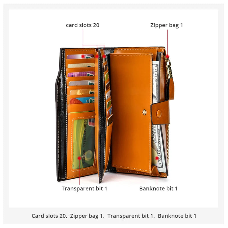 HEPIDEM RFID High Quality Genuine Leather Long Wallet 2020 New Female Front Pocket Money Dollar Bill Purse for Women 8236