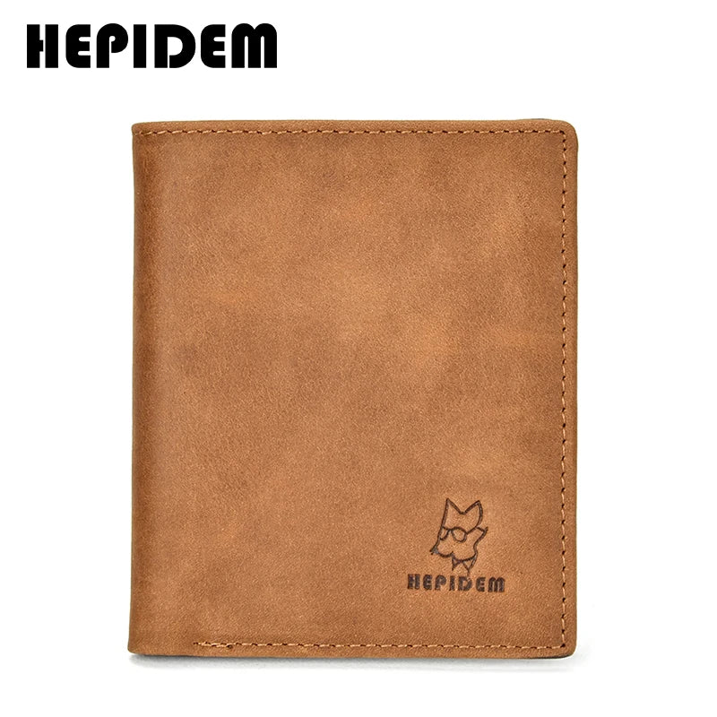 HEPIDEM RFID High Quality Crazy Horse Genuine Leather Slim Wallet 2020 New Front Pocket Money Dollar Short Purse for Men 115