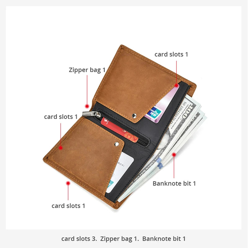 HEPIDEM RFID High Quality Crazy Horse Genuine Leather Slim Wallet 2020 New Front Pocket Money Dollar Short Purse for Men 115