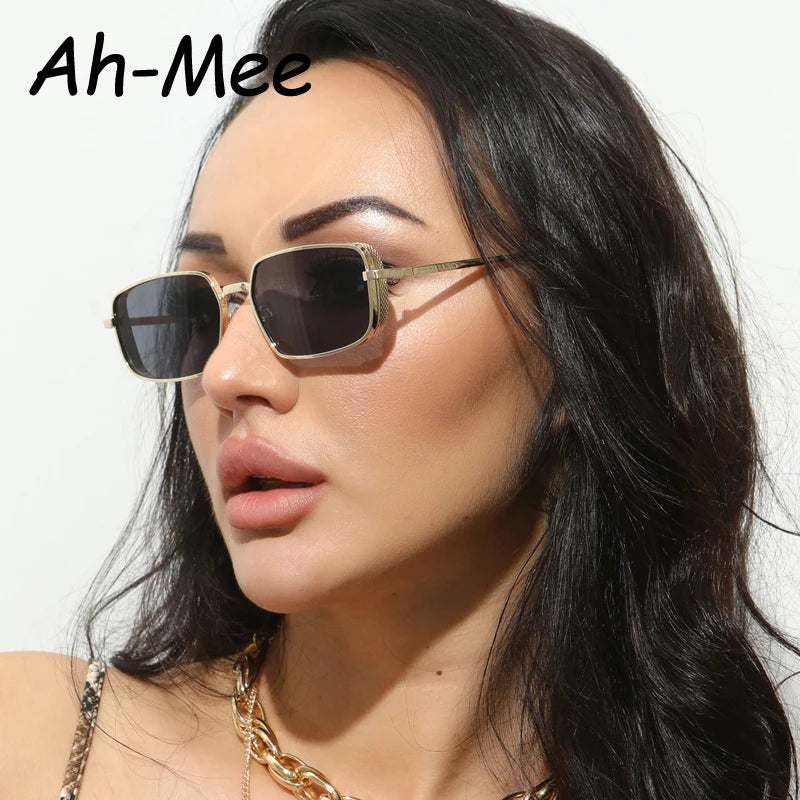 Fashion Ins Popular Metal Small Rectangle Women Brand Sunglasses Designer Vintage Punk Metral Sun Glasses Shades UV400