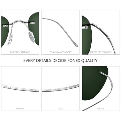 FONEX Lunettes de soleil sans monture en titane pour hommes 2022 Lunettes de soleil polarisées carrées sans cadre coréennes ultralégères sans vis pour femmes F85694