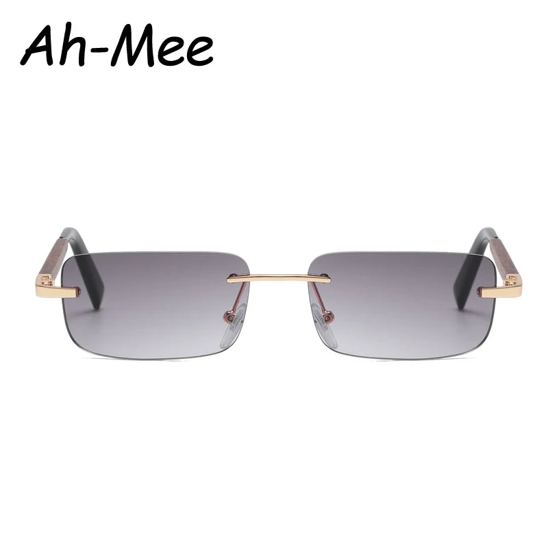 Wooden Rimless Sunglasses Women Men Vintage Rectangle Wood Sun Glasses UV400 Driving Eyewear Frameless Gradient Square Shades