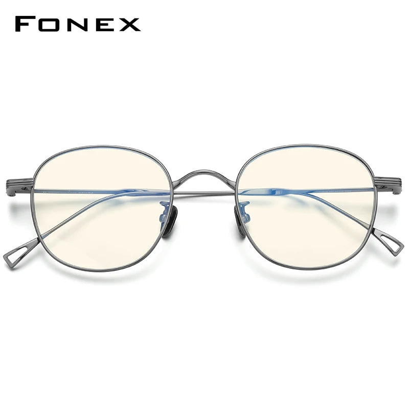 FONEX Titanium Anti Blue Light Blocking Computer Glasses Women Small Faces Retro Round Filter Eye Strain Eyeglasses Men 8554AB