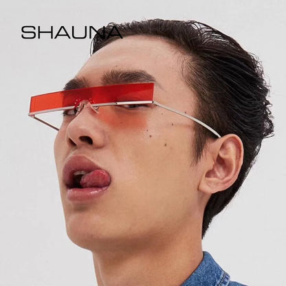 SHAUNA Fashion Half Frame Small Rectangle Sunglasses Women Brand Designer Ins Popular One Piece Red Shades Men