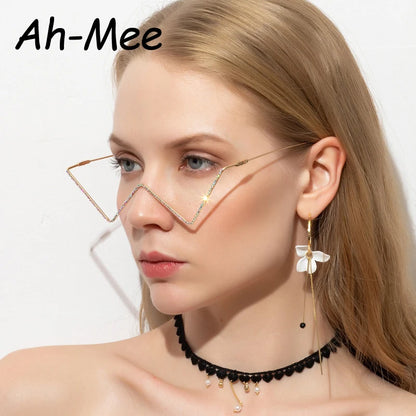 New Fashion Crystal Sunglasses Frames For Women Small Diamond Eyeglasses Line Alloy Frame Eyewear Punk Half Frame Glasses