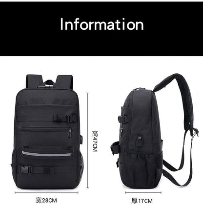 FCCEXIO Skateboard Backpack Anti-theft Password Lock USB Charging Shoulder Bag Unisex Leisure Travel Computer Bag Longboard Bag