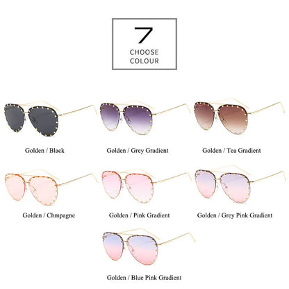 SHAUNA Retro Rivets Women Rimless Pilot Sunglasses Brand Designer Fashion Ladies Gradient Punk Style Glasses