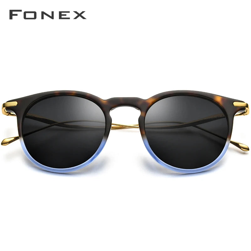 FONEX Acetate Sunglass Men Vintage Round Titanium Polarized Sun Glasses for Women New High Quality Mirror UV400 Sunglasses 857