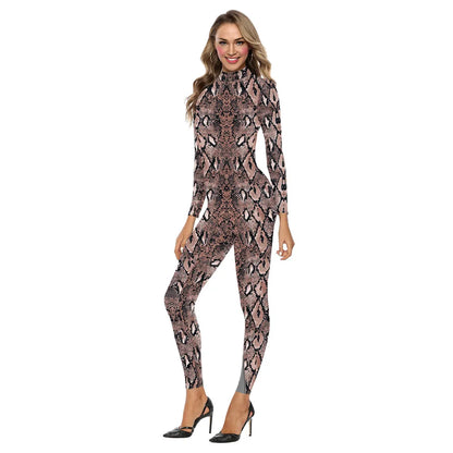 FCCEXIO 2021 New Women's Jumpsuit Sexy Snake Printed Romper Bodycon Female Body Outfits Party Bodysuit Cosplay Costumes