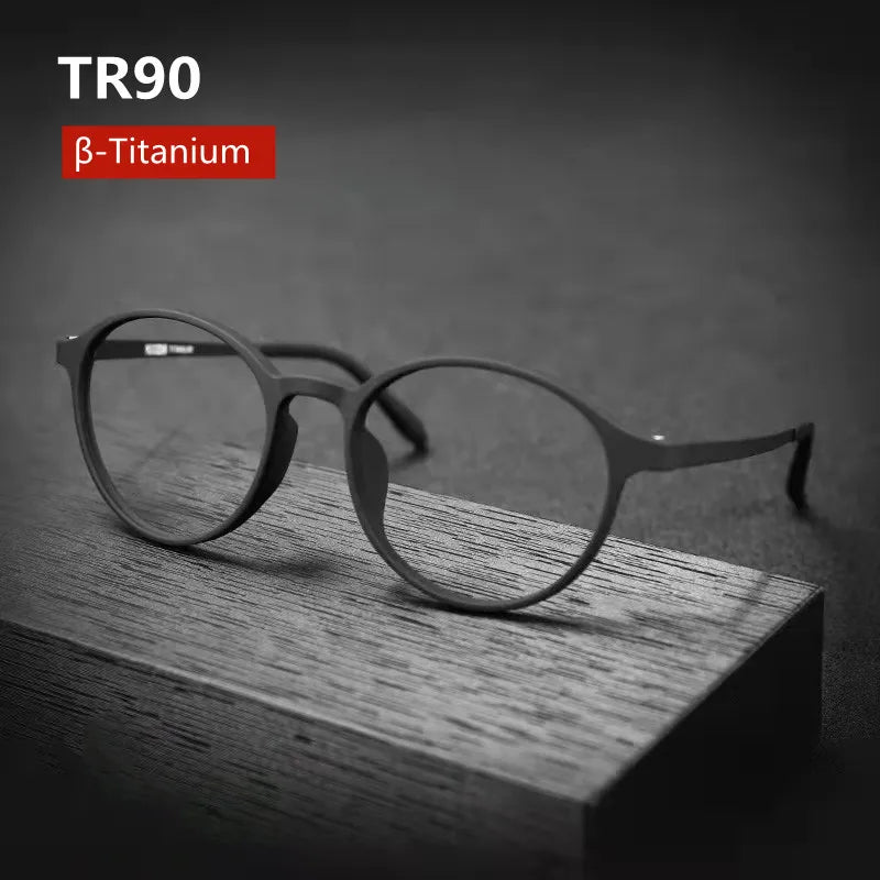 Ultralight Pure Titanium Men Comfortable Eyewear Women Vintage Round Big Frame Myopia Reading Optical Prescription Glasses