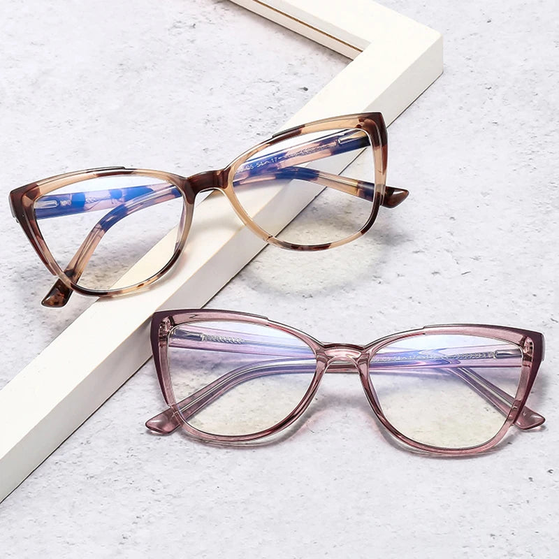 SHAUNA Retro Cat Eye TR90 Women Eyeglasses Frame Fashion Anti Blue Light Spring Hinge Men Optical Frame Stainless Steel Wire Arm