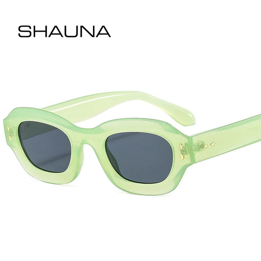 SHAUNA Fashion Small Polygon Rectangle Sunglasses Women Retro Rivets Decoration Men Trending Gradient Sun Glasses Shades UV400