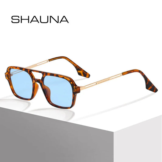 SHAUNA Fashion Double Bridges Women Square Sunglasses Fashion Men Ocean Film Shades UV400 Trending Sun Glasses