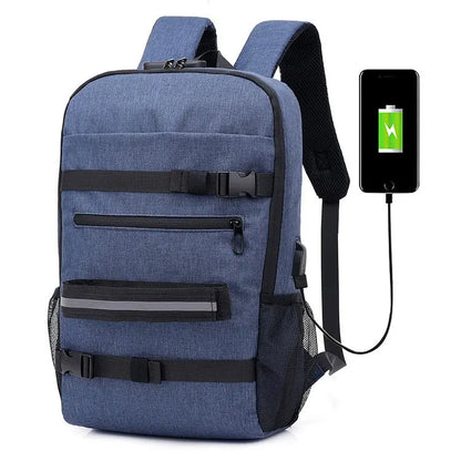 FCCEXIO Skateboard Backpack Anti-theft Password Lock USB Charging Shoulder Bag Unisex Leisure Travel Computer Bag Longboard Bag