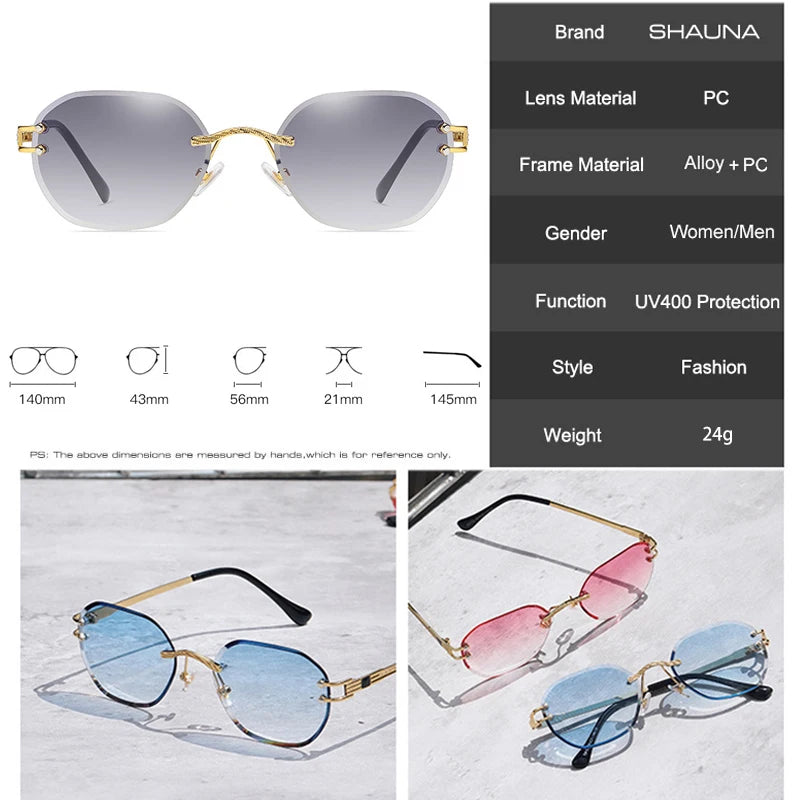 SHAUNA Retro Randlose Ovale Sonnenbrille Damen Mode Klare Ozean Farbverlauf Linse Brille Schattierungen UV400 Männer Trendy Sonnenbrille