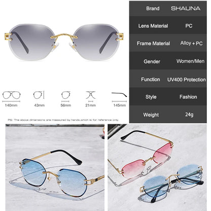 SHAUNA Retro Rimless Oval Sunglasses Women Fashion Clear Ocean Gradient Color Lens Eyewear Shades UV400 Men Trending Sun Glasses