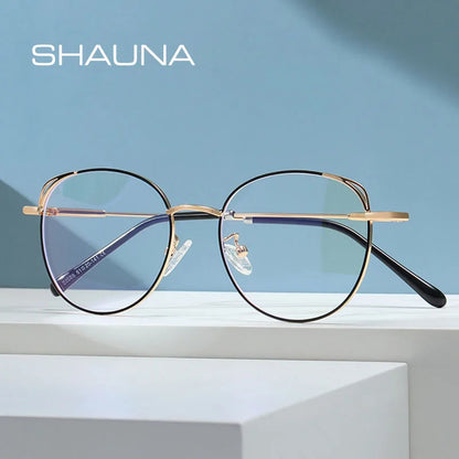 SHAUNA Retro Anti Blue Light Eyeglasses Frames Metal Cat Ear Optical Frame