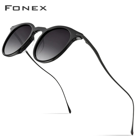 FONEX Acetat-Sonnenbrille für Herren, Vintage, rund, Titan, polarisierte Sonnenbrille für Damen, neue hochwertige verspiegelte UV400-Sonnenbrille 857