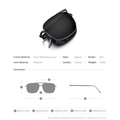 FONEX Pure Titanium Polarized Sunglasses Men Folding Classic Square Sun Glasses for Men 2019 New High Quality Male Shades 839