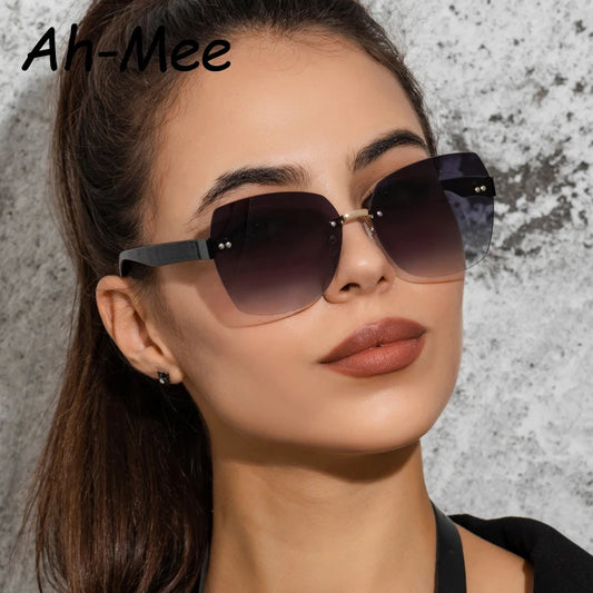 Übergroße quadratische randlose Sonnenbrille Damenmodemarke großer Rahmen Vintage rahmenlose Damen Sonnenbrille Brille UV400