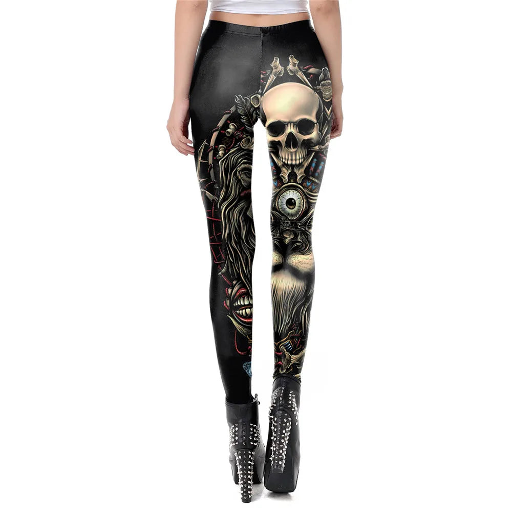 FCCEXIO Mode Schädel Neue Design Punk Frauen Legging Gothic Stil Lion Retro Vintage Steampunk Leggins Knöchel Hosen Cosplay Leggin