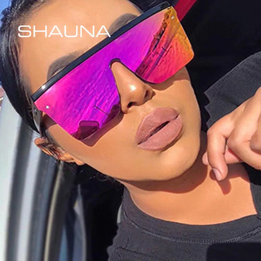 SHAUNA Flat Top Classic Square Sunglasses Woman Brand Designer Purple Mirror Coating Shades UV400