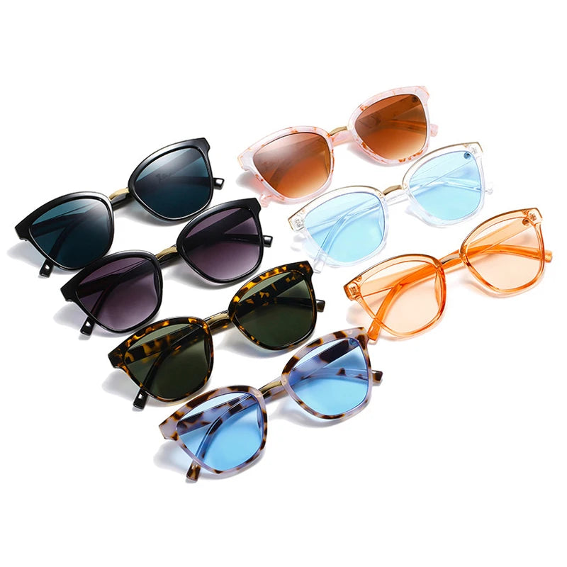 SHAUNA Ins Popular Fashion Colorful Cat Eye Women Sunglasses Retro Leopard Tea Blue Shades UV400 Trending Men Square Sun Glasses